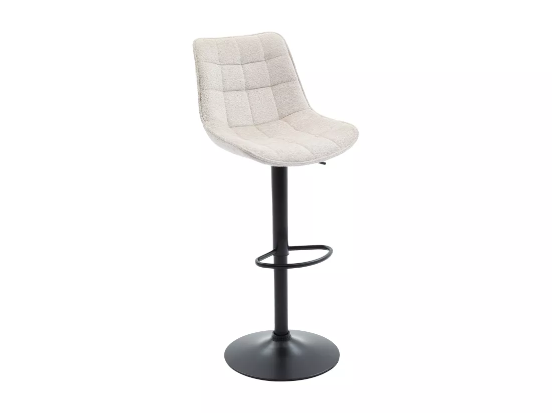Lot de 2 tabourets de bar en tissu bouclette et métal noir - Hauteur réglable - Blanc - LIMA II