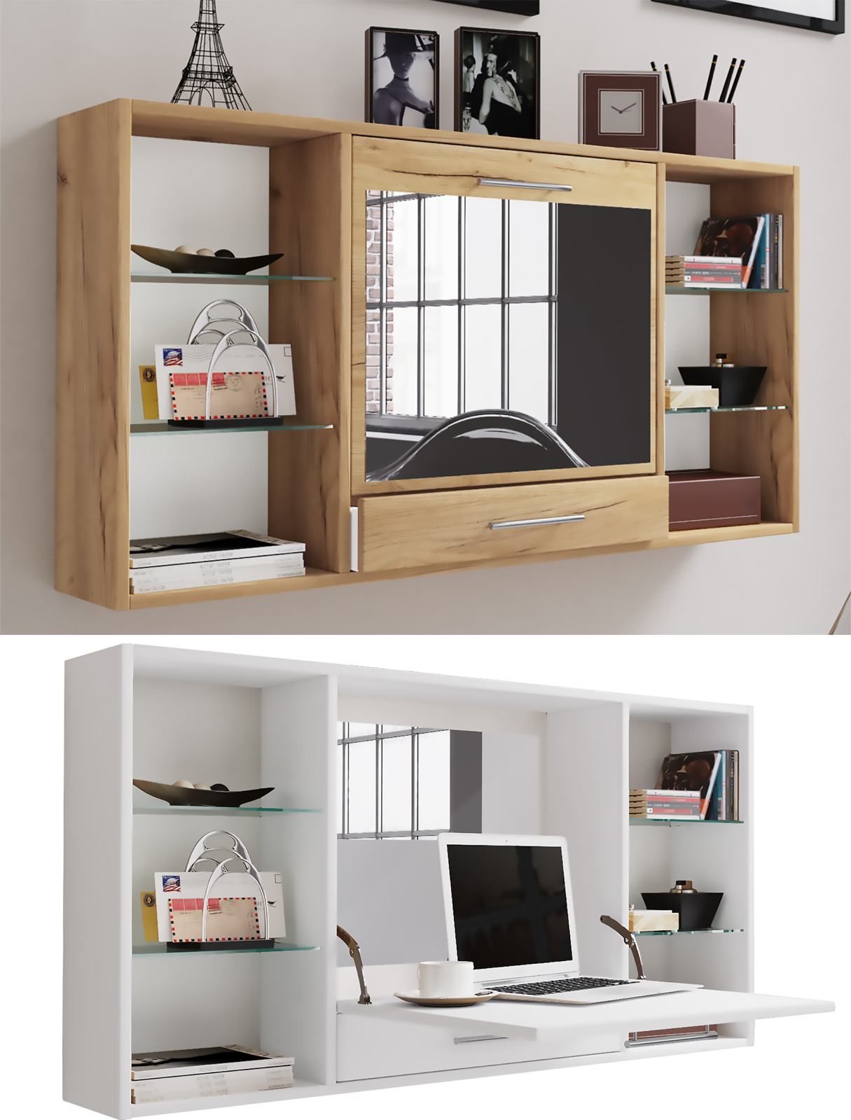 Schreibtisch TEALA SPIEGEL - Honig-Eiche - ausklappbar - 115 cm