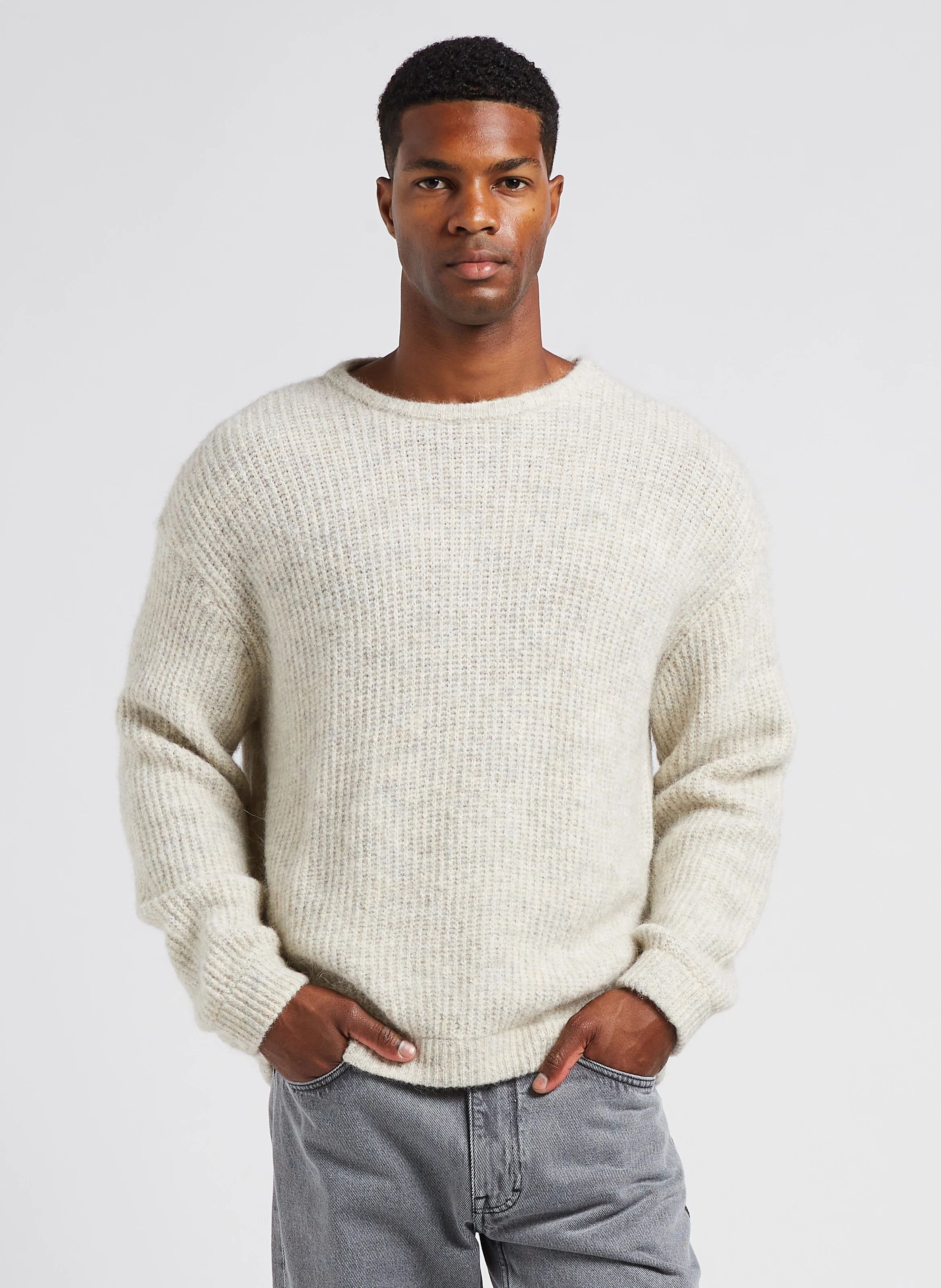 EAST - Pull col rond loose-fit en maille mélangée | Beige