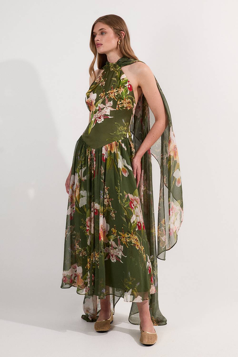 KarenMillen Robe maxi nuisette Tall Garden Floral en mélange de viscose, georgette et satin