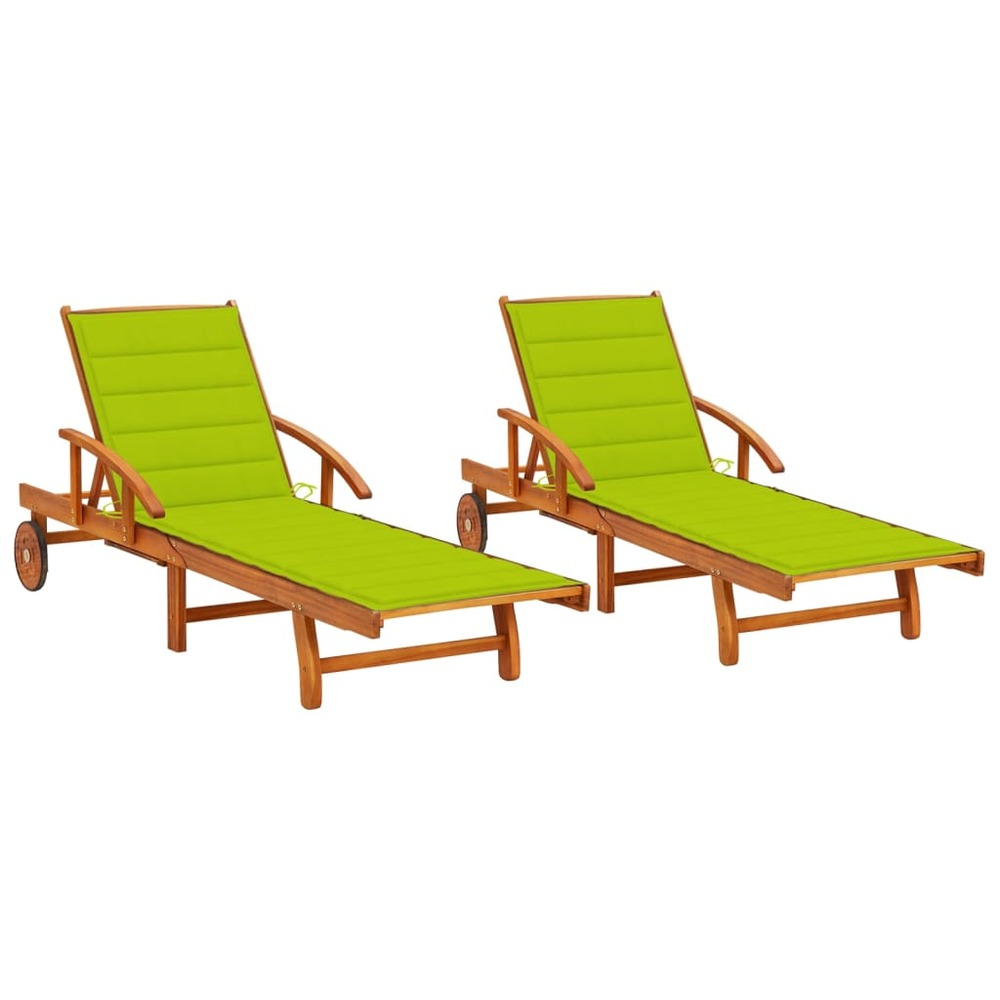 Lot de 2 transats chaise longue bain de soleil lit de jardin terrasse meuble d'extérieur avec coussins bois d'acacia solide 0