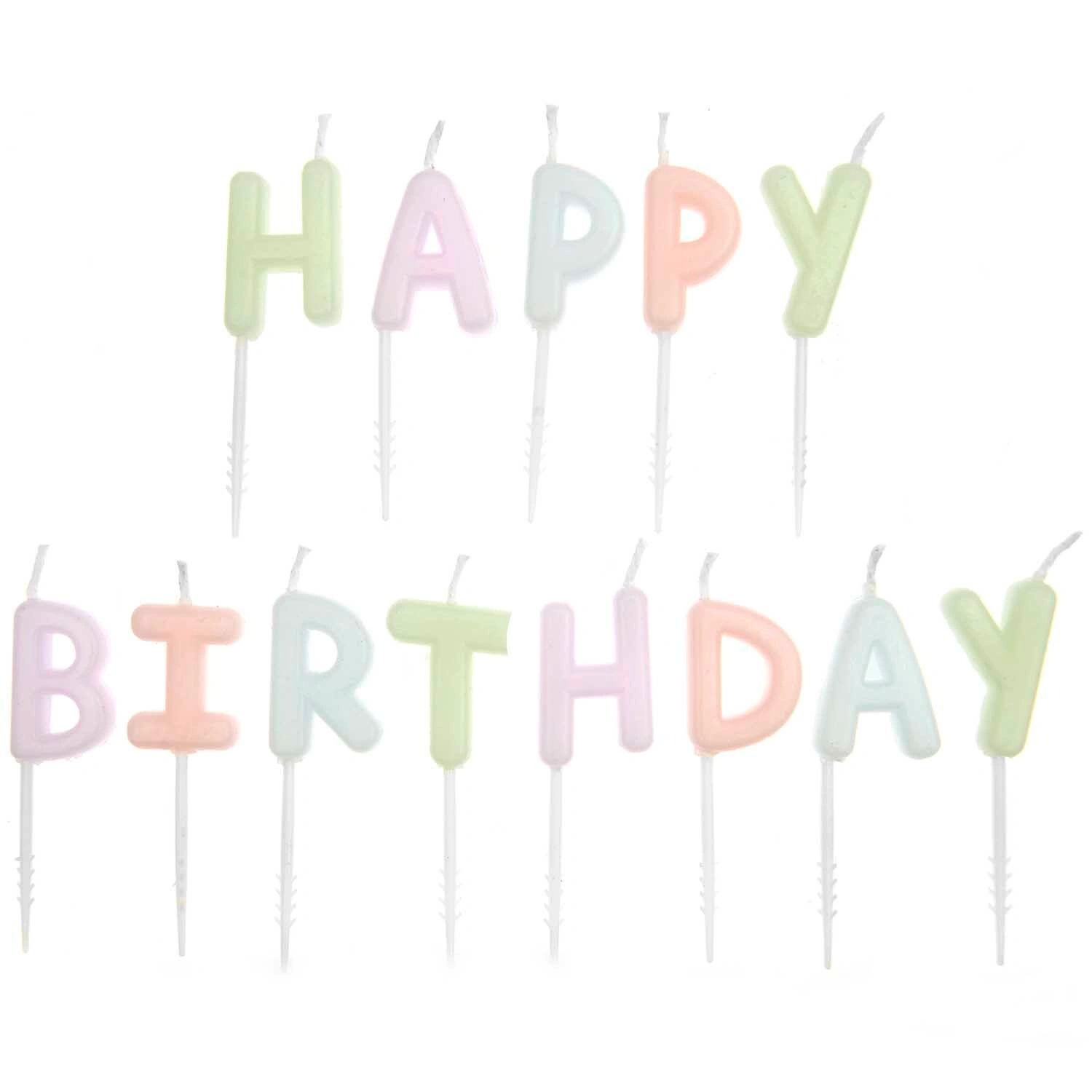 Kerzen HAPPY BIRTHDAY 13-teilig in pastell