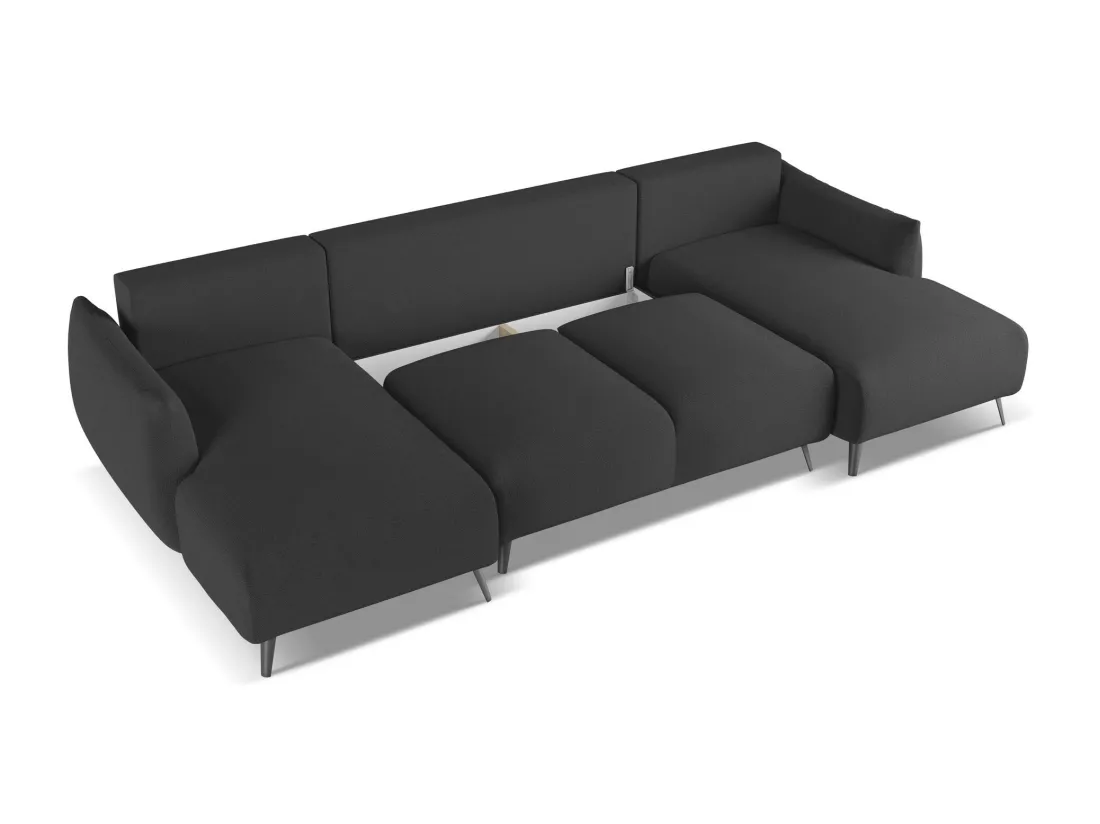 Canapé d'angle panoramique convertible en tissu chenille - anthracite - MALIE