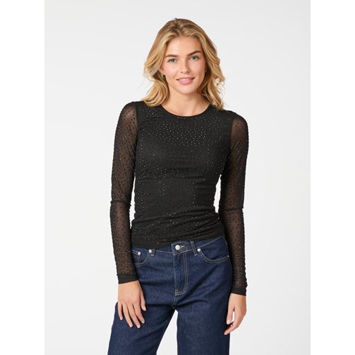 Neo Noir Basira Stone Mesh Bluse, Black, 36