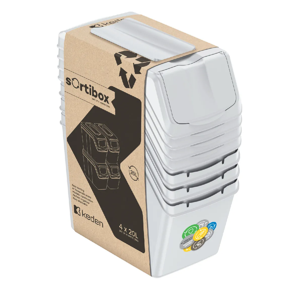 Prosperplast Sortibox 4x20L - Gris Cendre