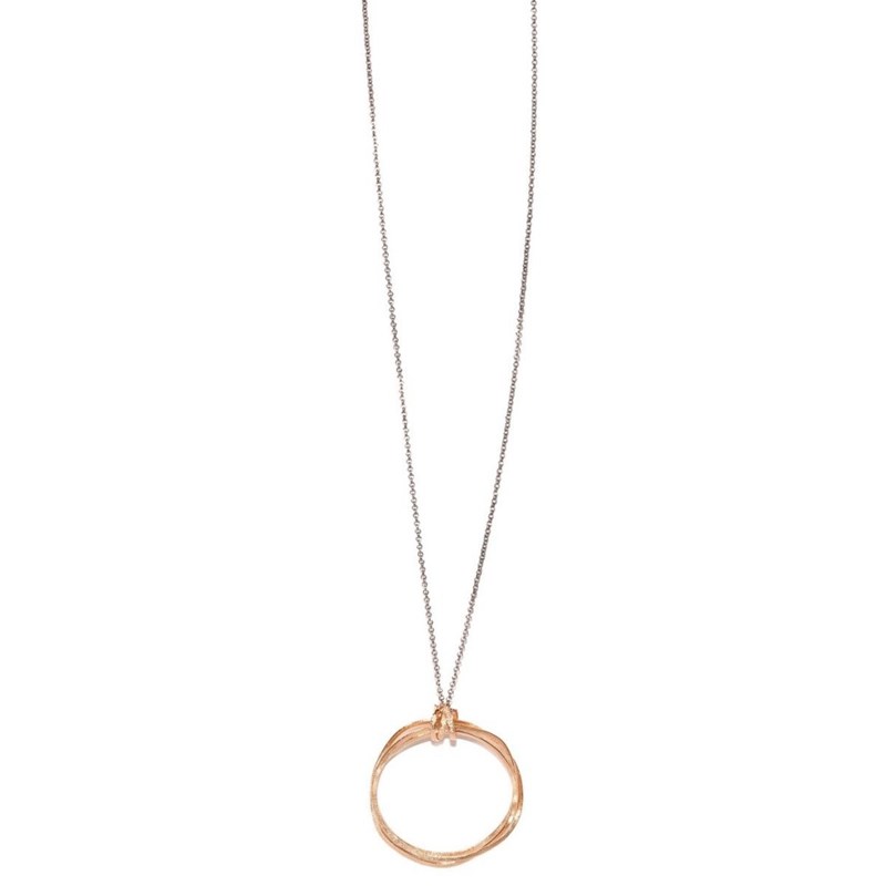 Collier en plaqué or rose fait main avec chaîne et cercles métalliques martelé à la main - Bijou de créateur