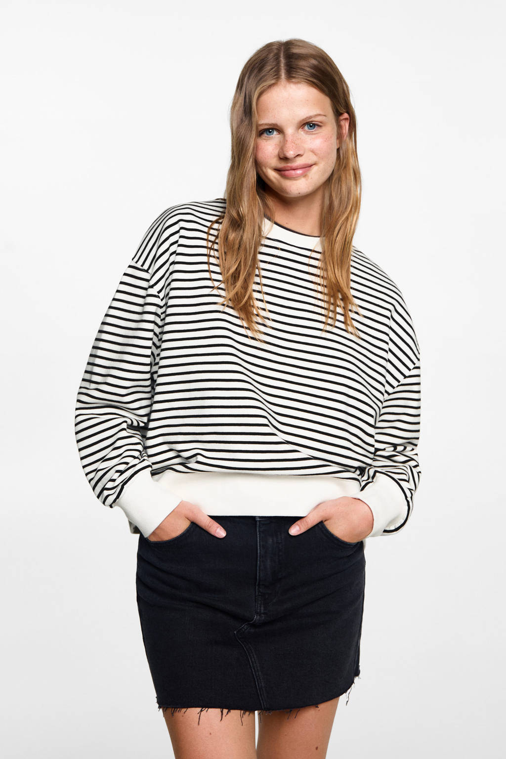 MANGO TEEN gestreepte sweater offwhite/zwart