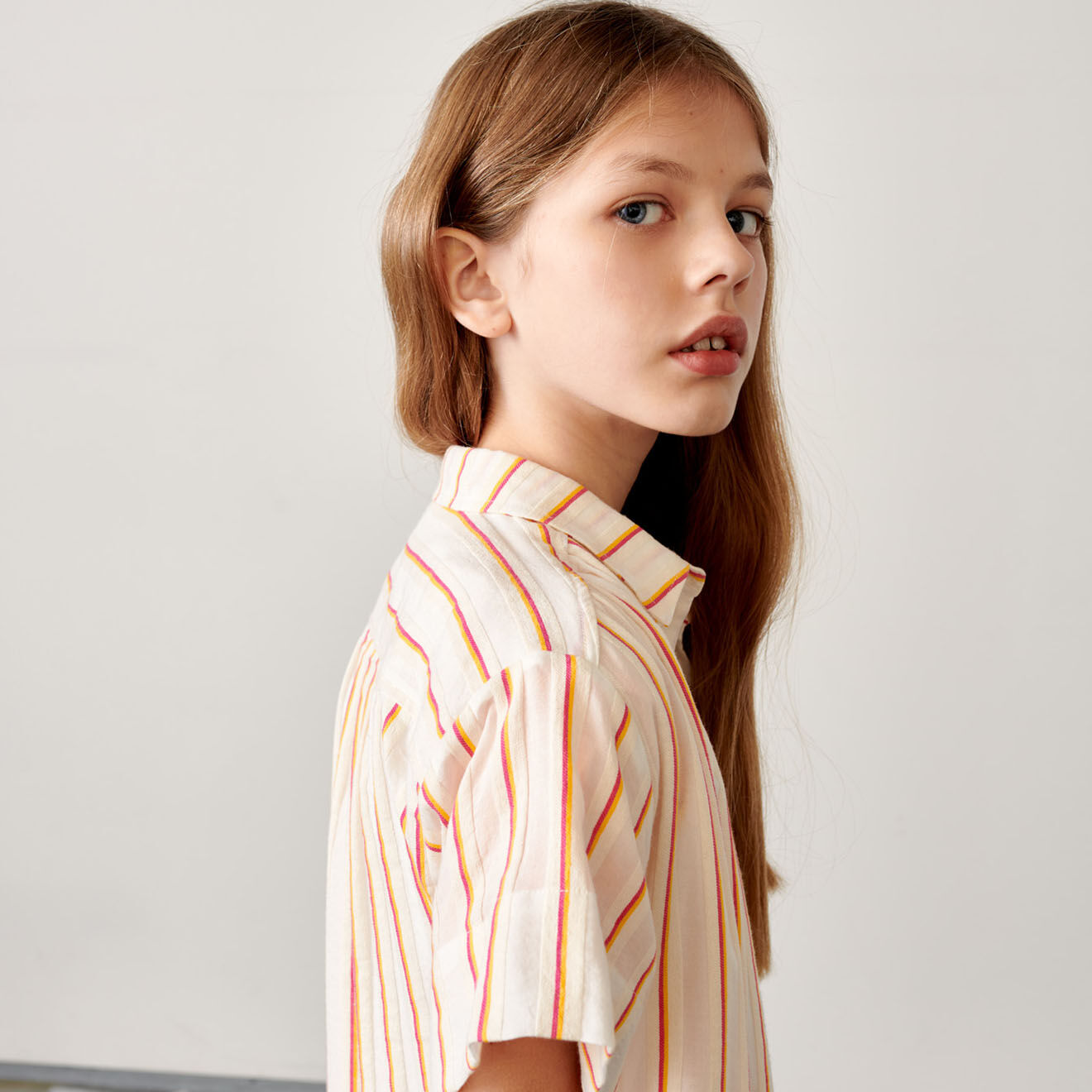 Bellerose Robe chemise Angie texturée à fines rayures blanc/orange