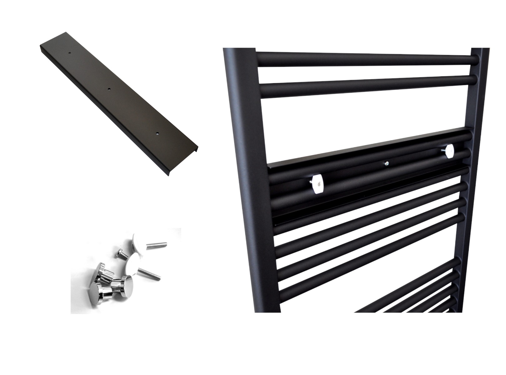 Sanicare Handy handdoekhouder paneel zwart mat met 3 handdoekknoppen