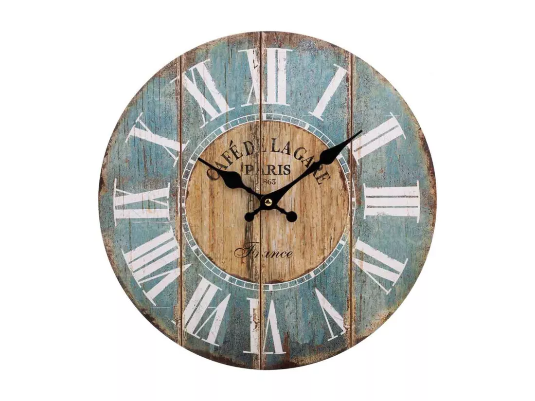 Horloge en bois bleu 60x60x2cm