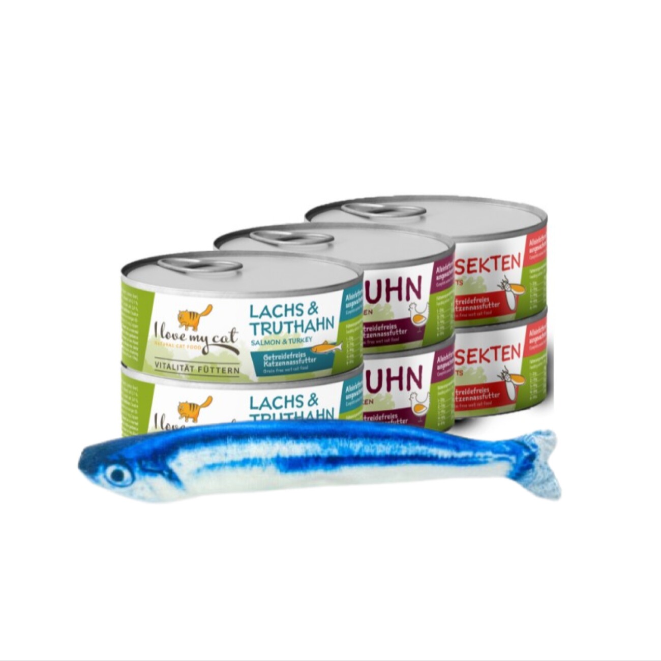 I love my cat Starter-Paket mit Katzenfutter Nass mit Huhn, Insekten, Lachs und Truthahn - 6x100g
