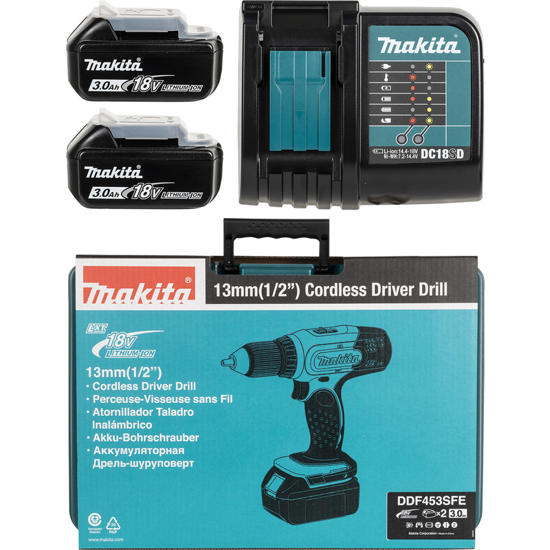 Makita DDF453SFE accu schroefboormachine 18V 2x 3,0Ah Li-ion