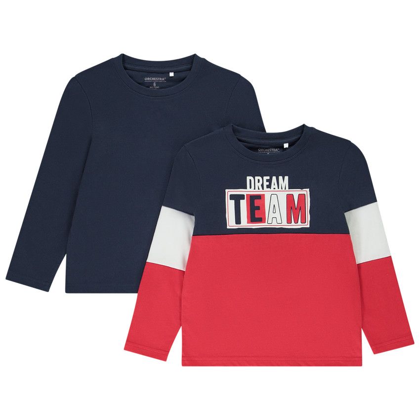 Lot de t-shirts manches longues en jersey effet color block avec print pour garçon - Bleu marine