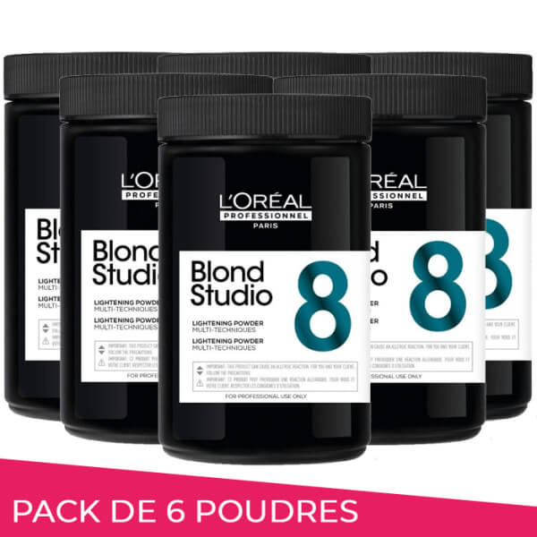 Pack de 6 poudres décolorantes multi-techniques 8 tons Blond Studio L'Oréal Professionnel 500g