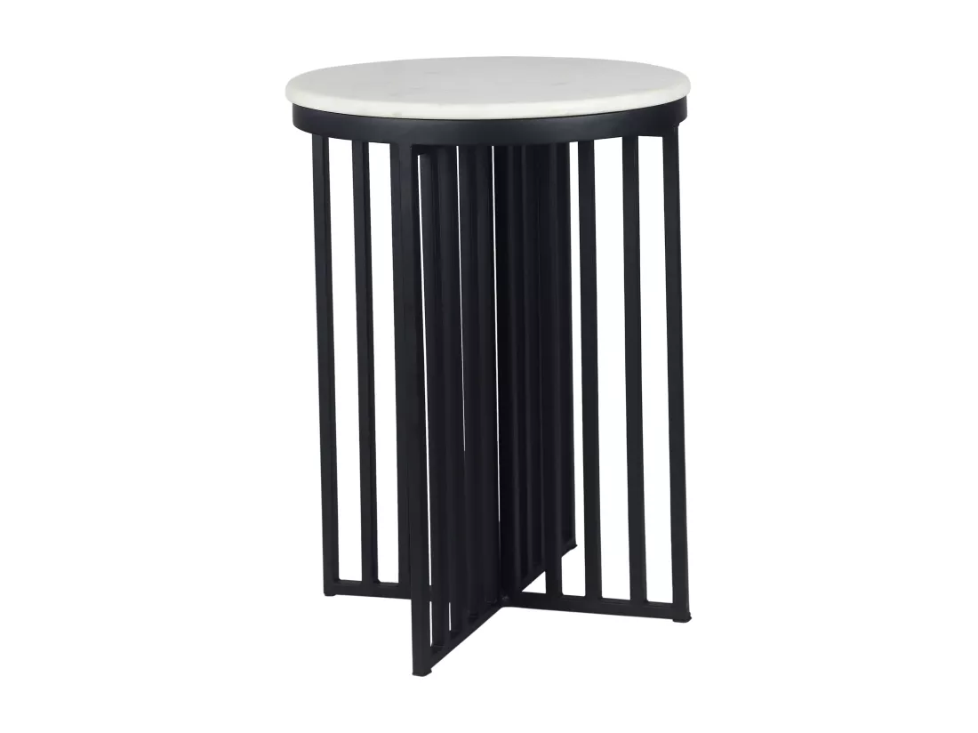 Table d'appoint en marbre et métal - Blanc et noir - LILEA