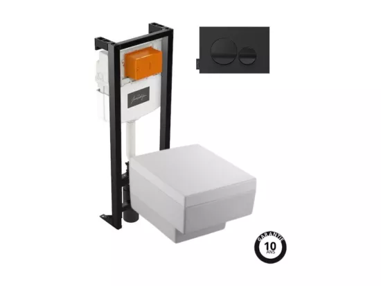 Pack WC suspendu JACOB DELAFON Terrace+ bâti-support + plaque Noir brillant/Noir mat