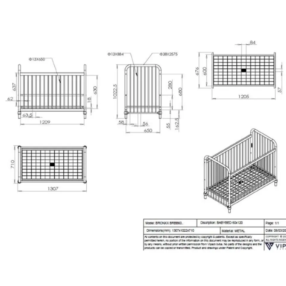 Vipack Babybed Bronxx - 60x120cm - olijfgroen
