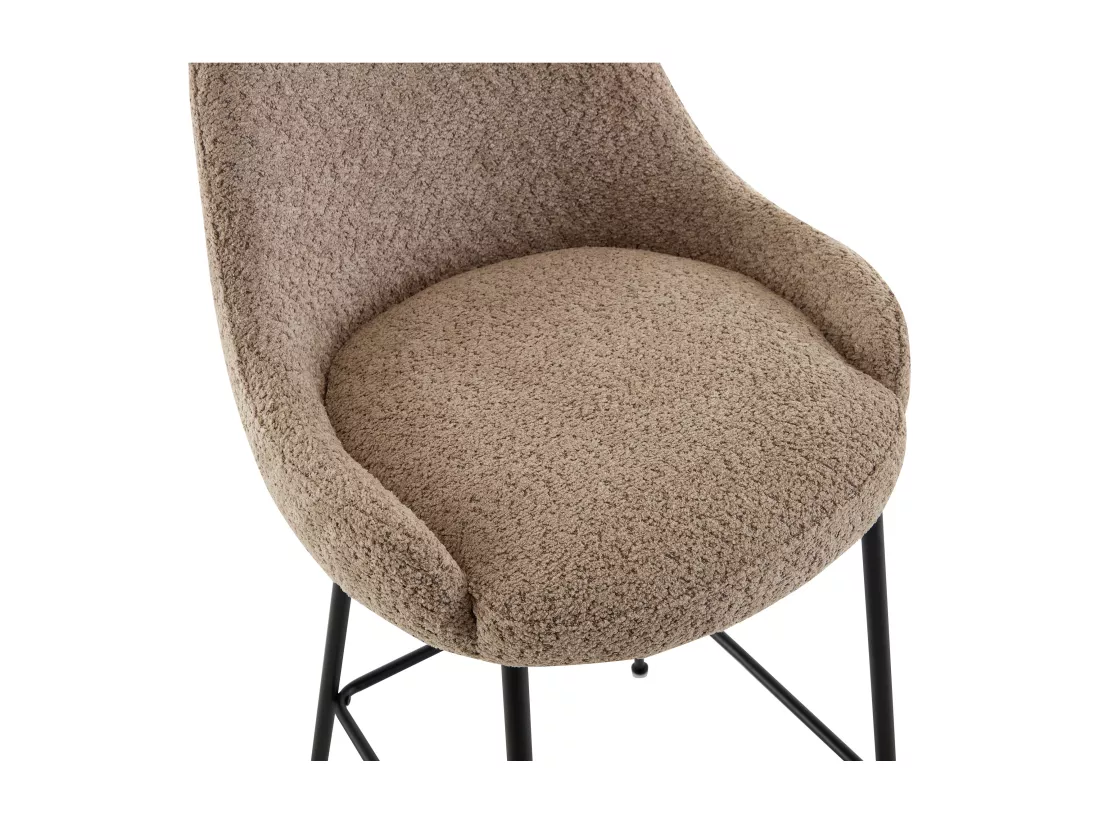 Lot de 2 tabourets de bar en tissu bouclette et métal noir - Taupe - TOYBA de Pascal Morabito