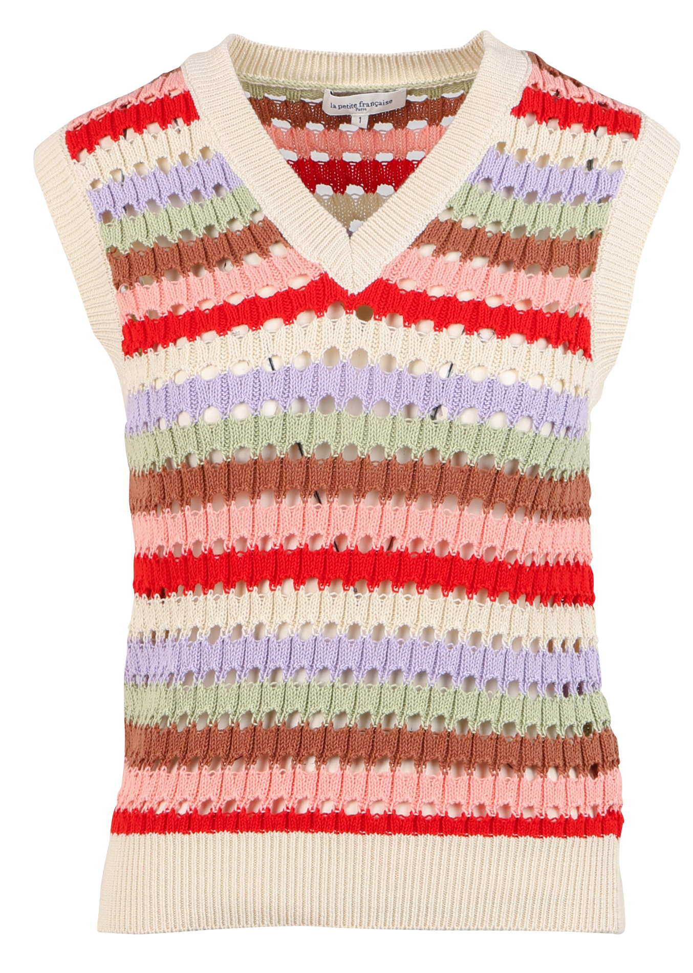 PATRIOTE - Pull col V rayé en coton | Beige