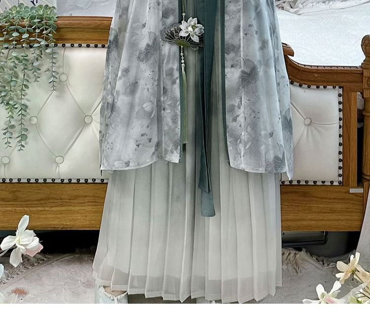 Francoix - Bloemen Hanfu Jas / Camisole Top / Maxi Rok / Set