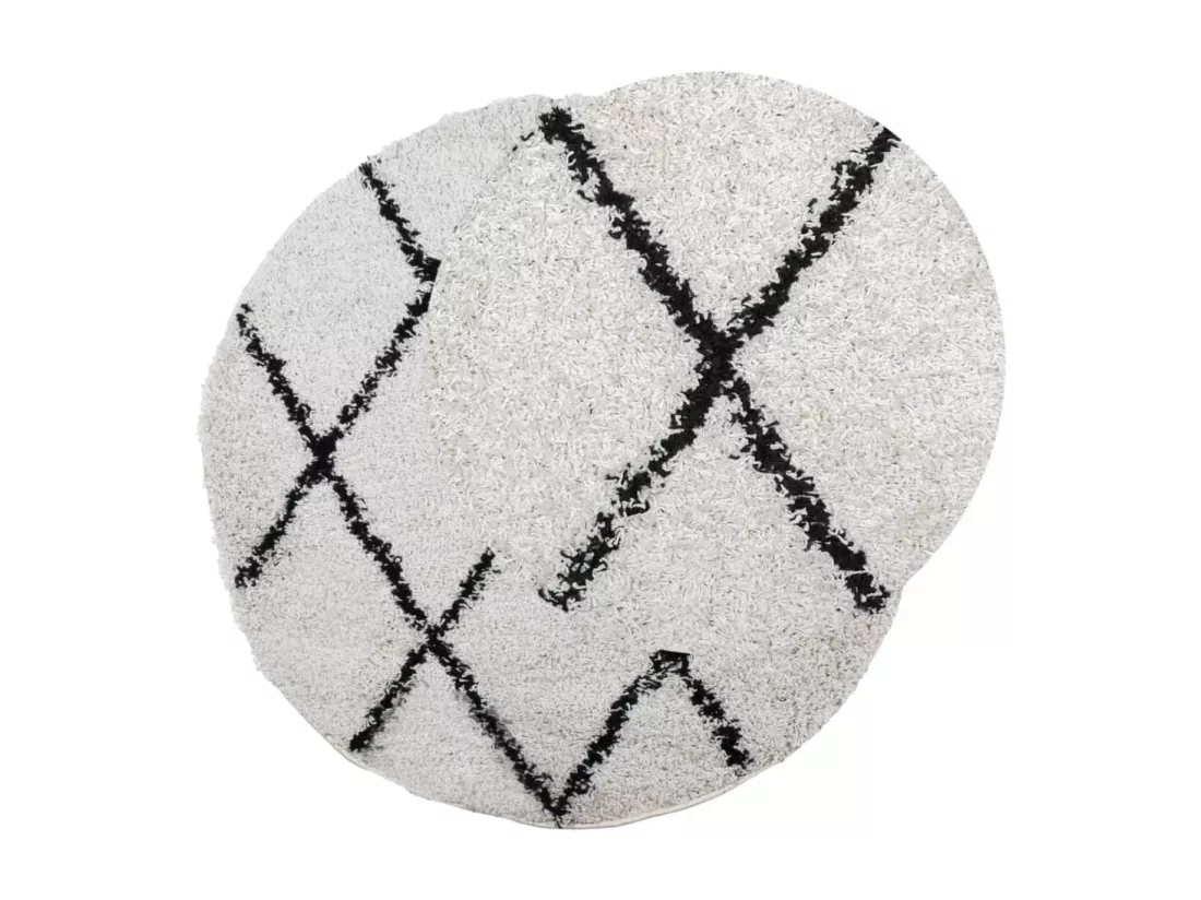 Tapis shaggy à poils longs moderne crème et noir ø 160 cm
