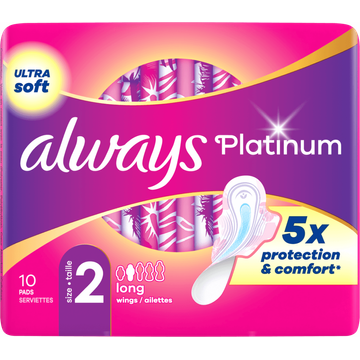 Always Platinum Long (Maat 2) Maandverband Met Vleugels 10
