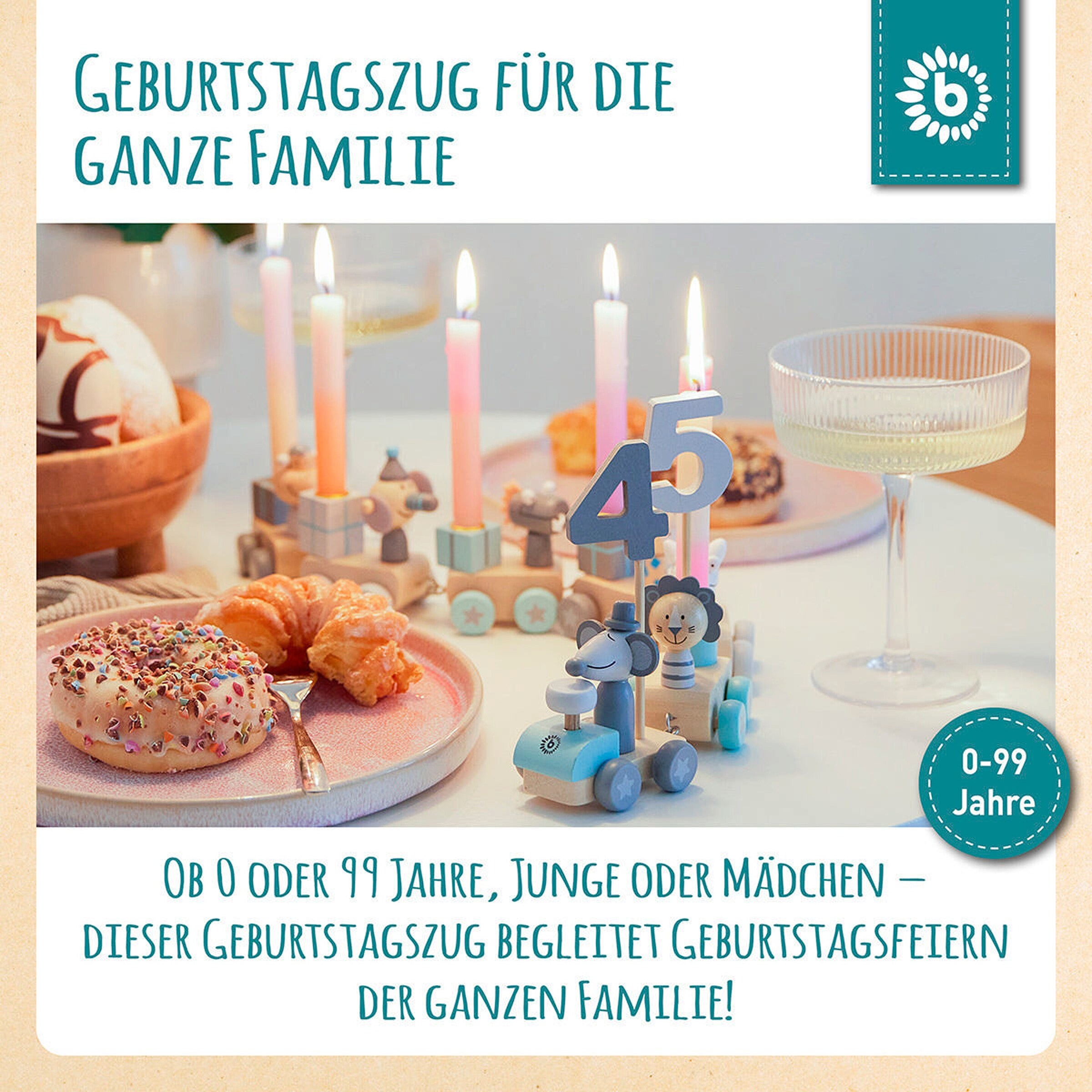 Bieco Geburtstagszug Holz Scandi-Chic 0-99 Grün