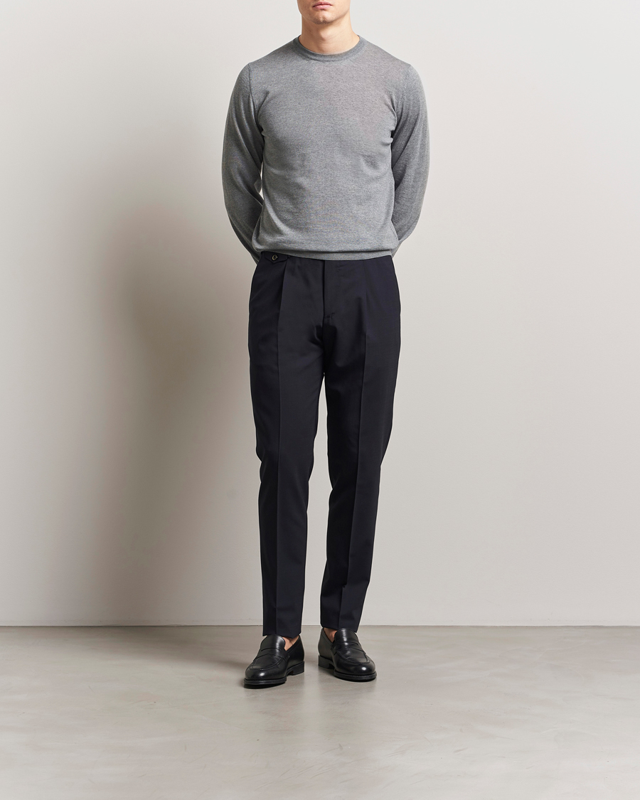 Piacenza Cashmere Merino Wool Crew Neck Sweater Light Grey