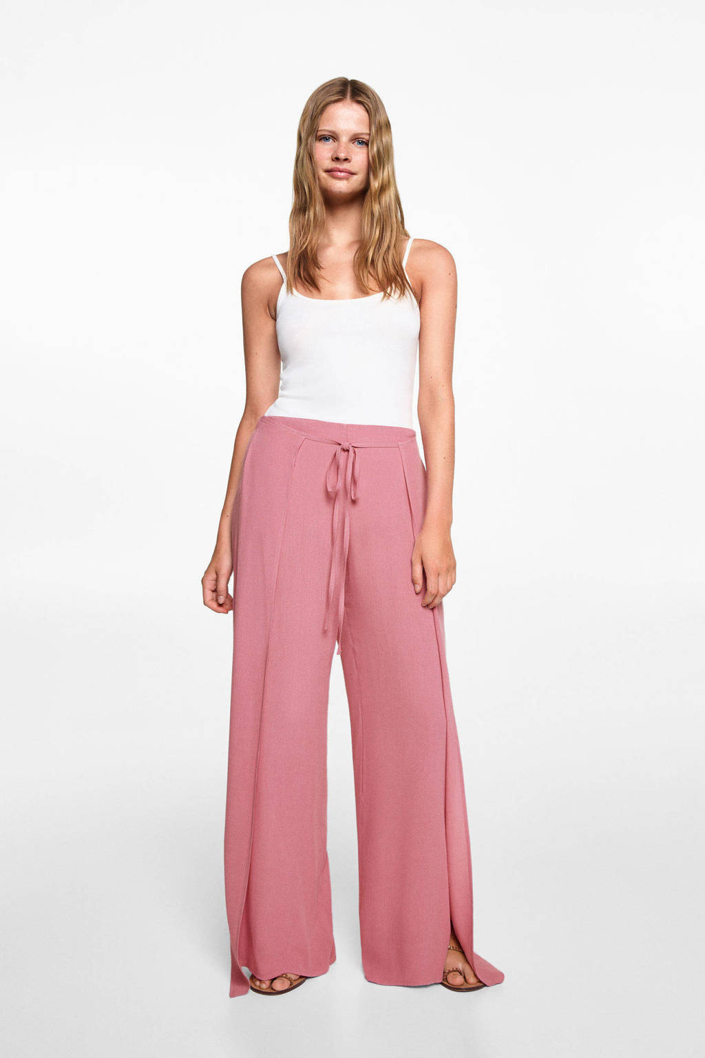 MANGO TEEN wide leg broek roze