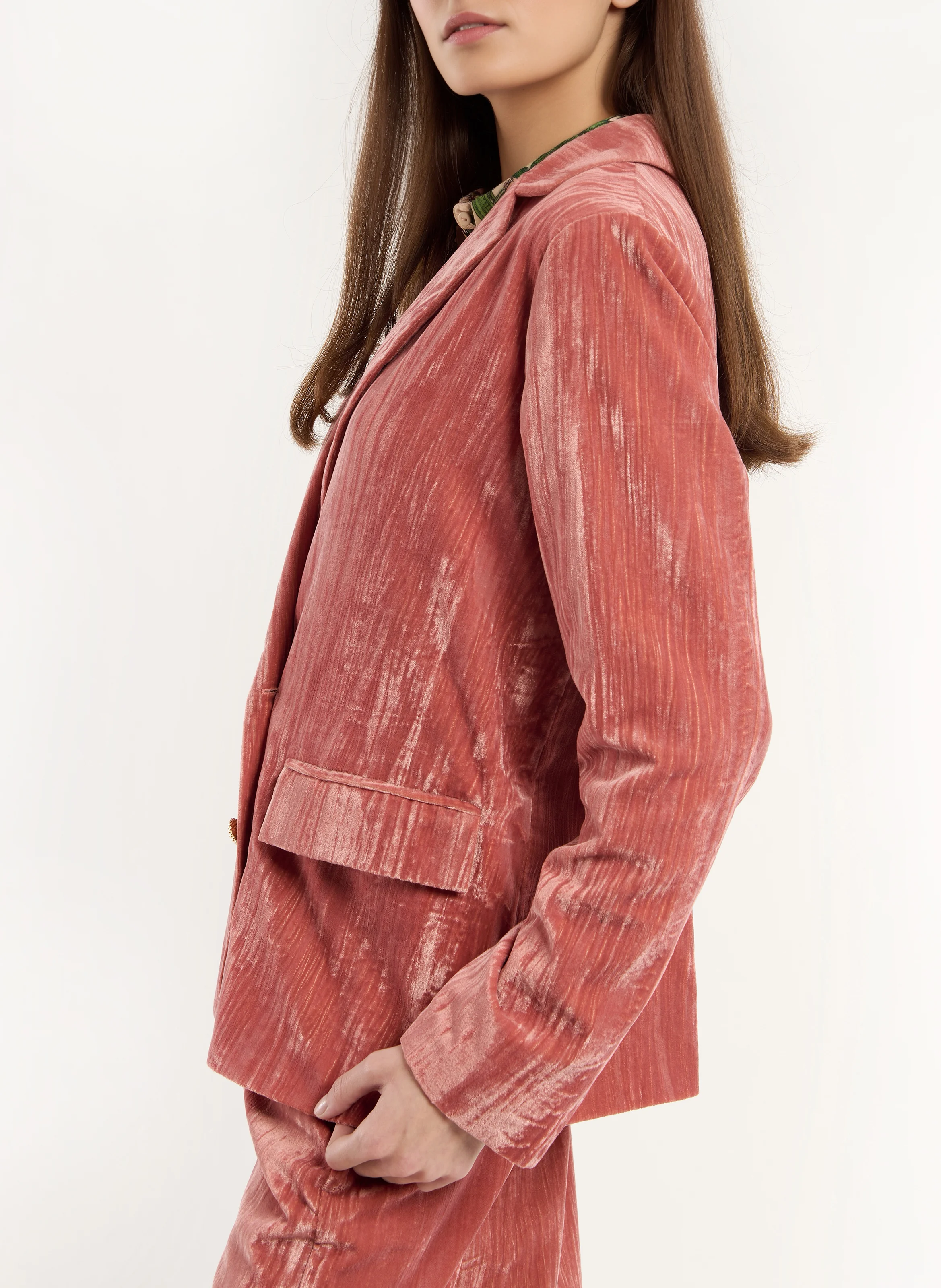 KIM - Veste de tailleur droite effet velours | Rose