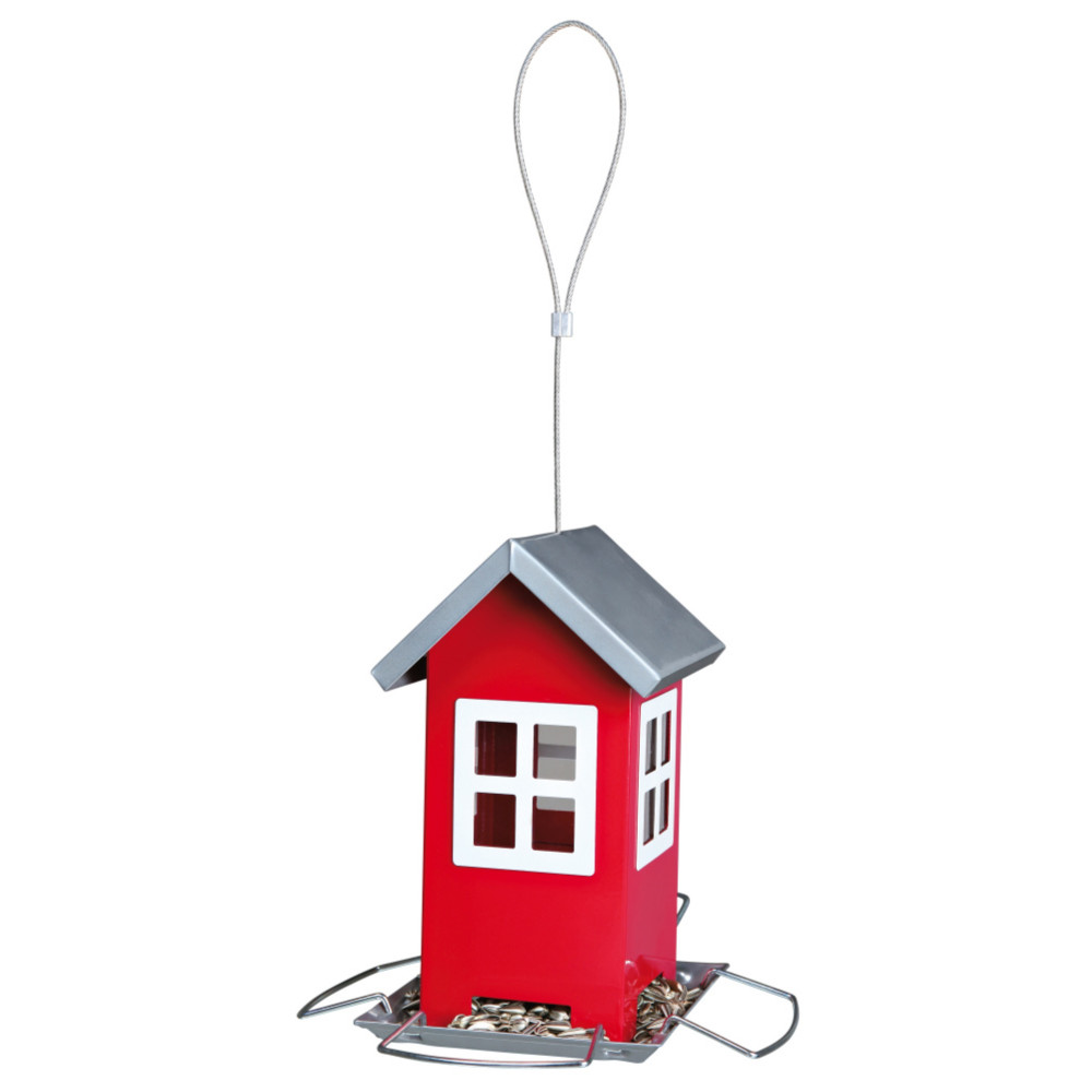 Mangeoire maisonnette rouge à suspendre hauteur 19 cm, pour graines oiseaux