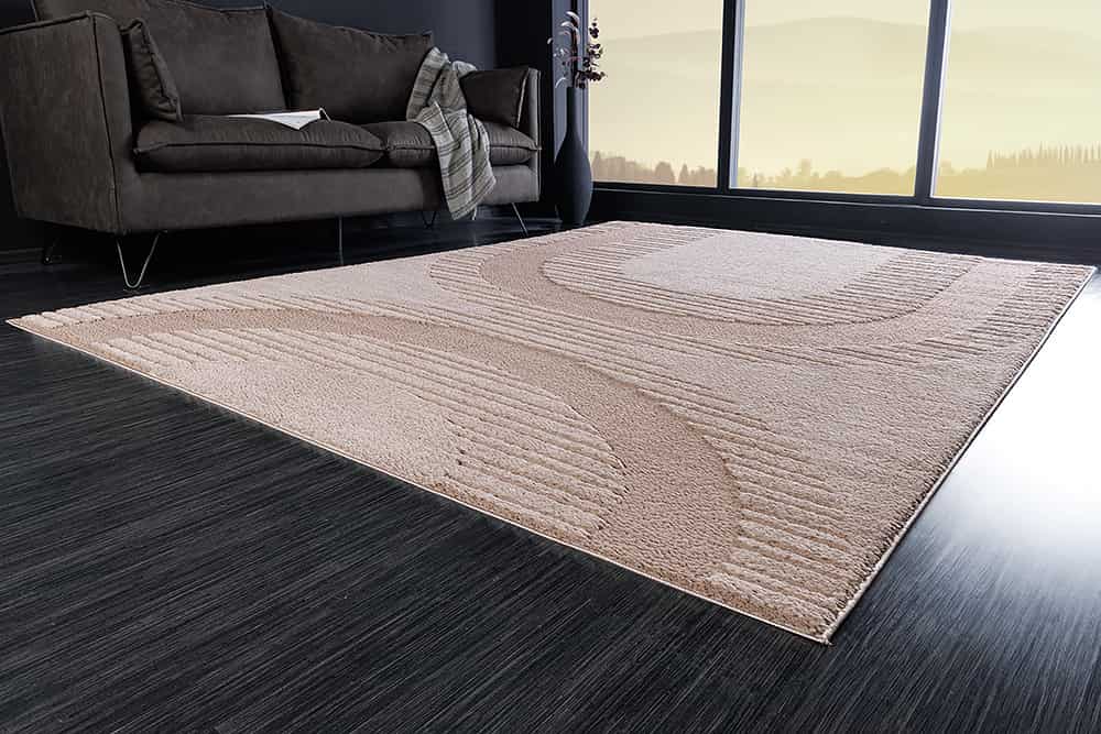 Moderner Hochflor Teppich ELLE DECORATION 235x160cm beige geometrisches Muster