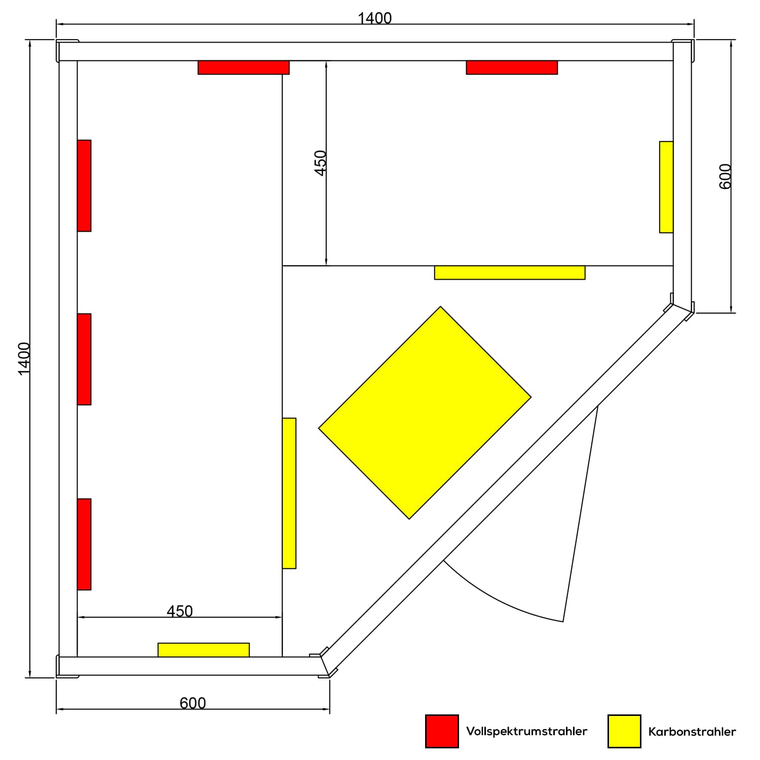Dewello® Infrarotkabine Infrarotsauna LAKEFIELD 140cm x 140cm inkl. 5 Vollspektrumstrahler, 4 Karbonstrahler, 3 Personen