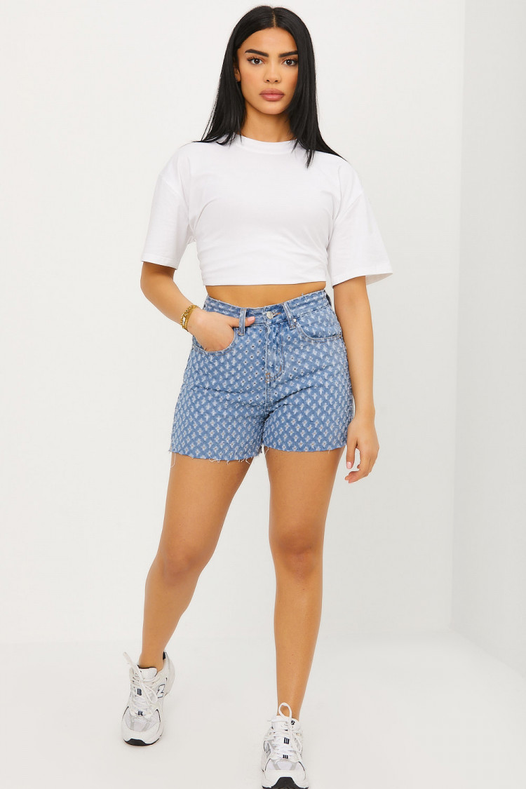 Short bleu à trous