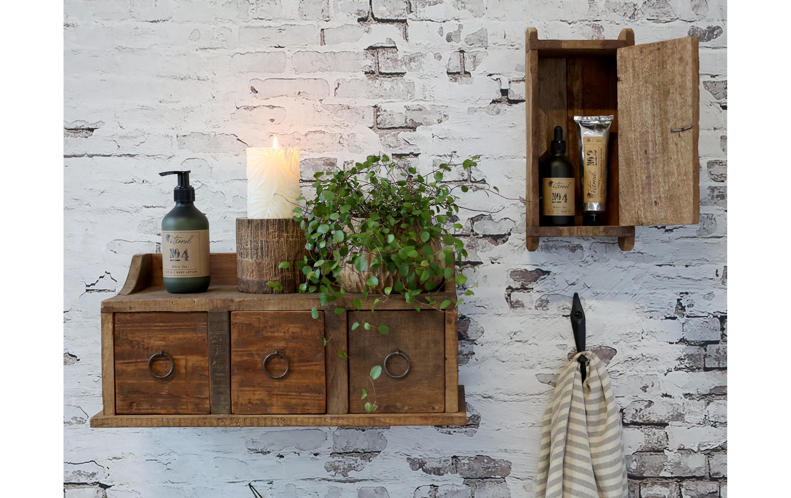 Wandschrank Grimaud aus Backsteinform NatureRetro-Hängeschrank mit Tür