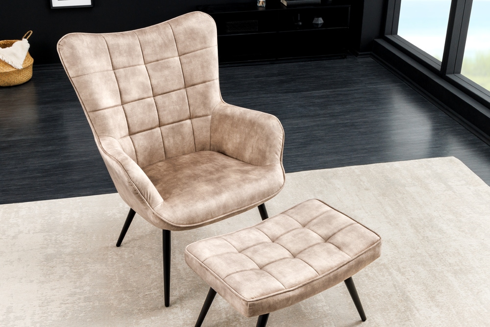 riess-ambiente Sessel SCANDINAVIA - modern champagner beige Samt schwarze Metallbeine mit Armlehne