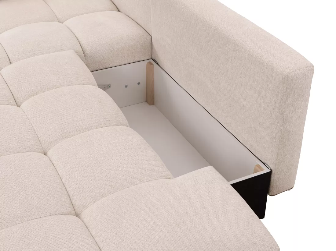 Canapé d'angle gauche convertible en tissu texturé beige TRIMALDI
