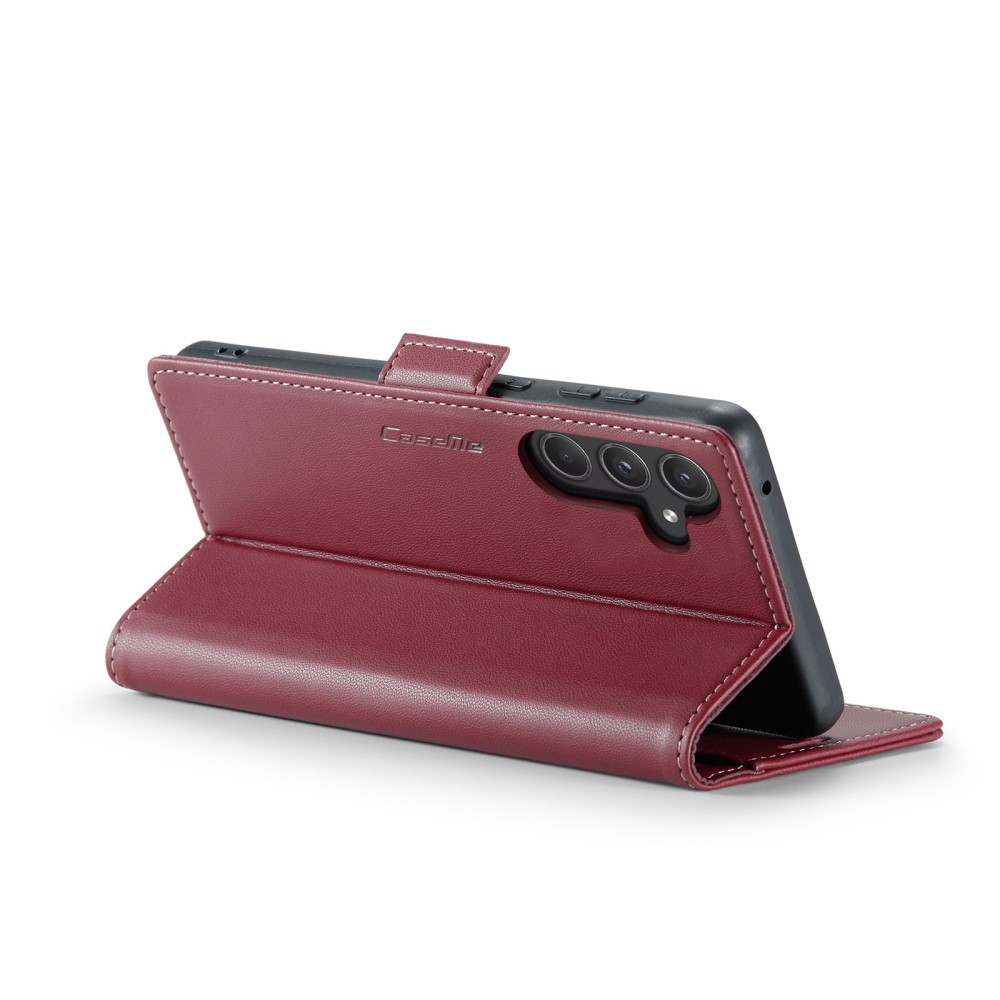 Samsung Galaxy A55 Leder Tasche Flip Wallet Etui mit Kartenfächern Litchi Look (RFID Schutz) - Dunkelrot