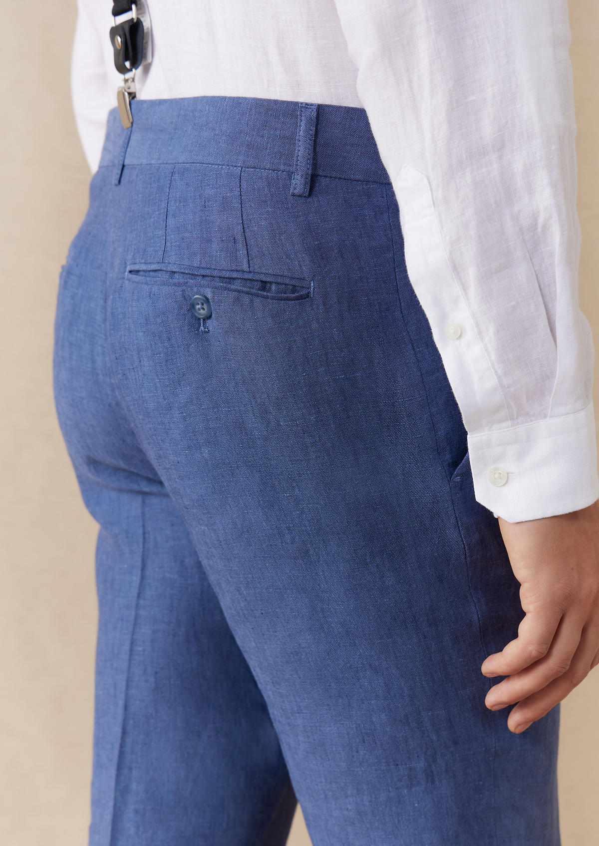 Pantalon coordonnable Slim en lin uni bleu azur