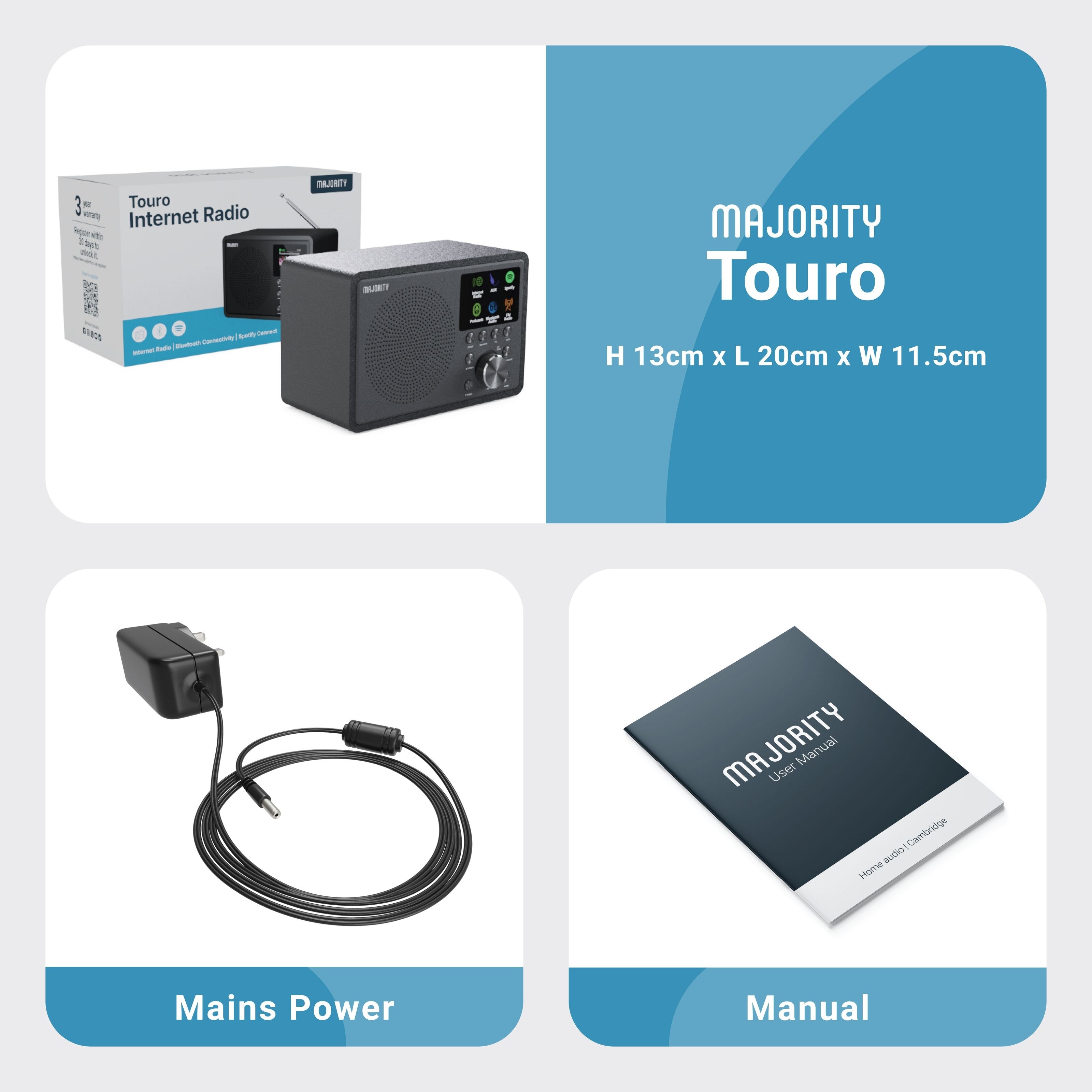 Majority Touro Internet Radio med Wi-Fi og AM/FM