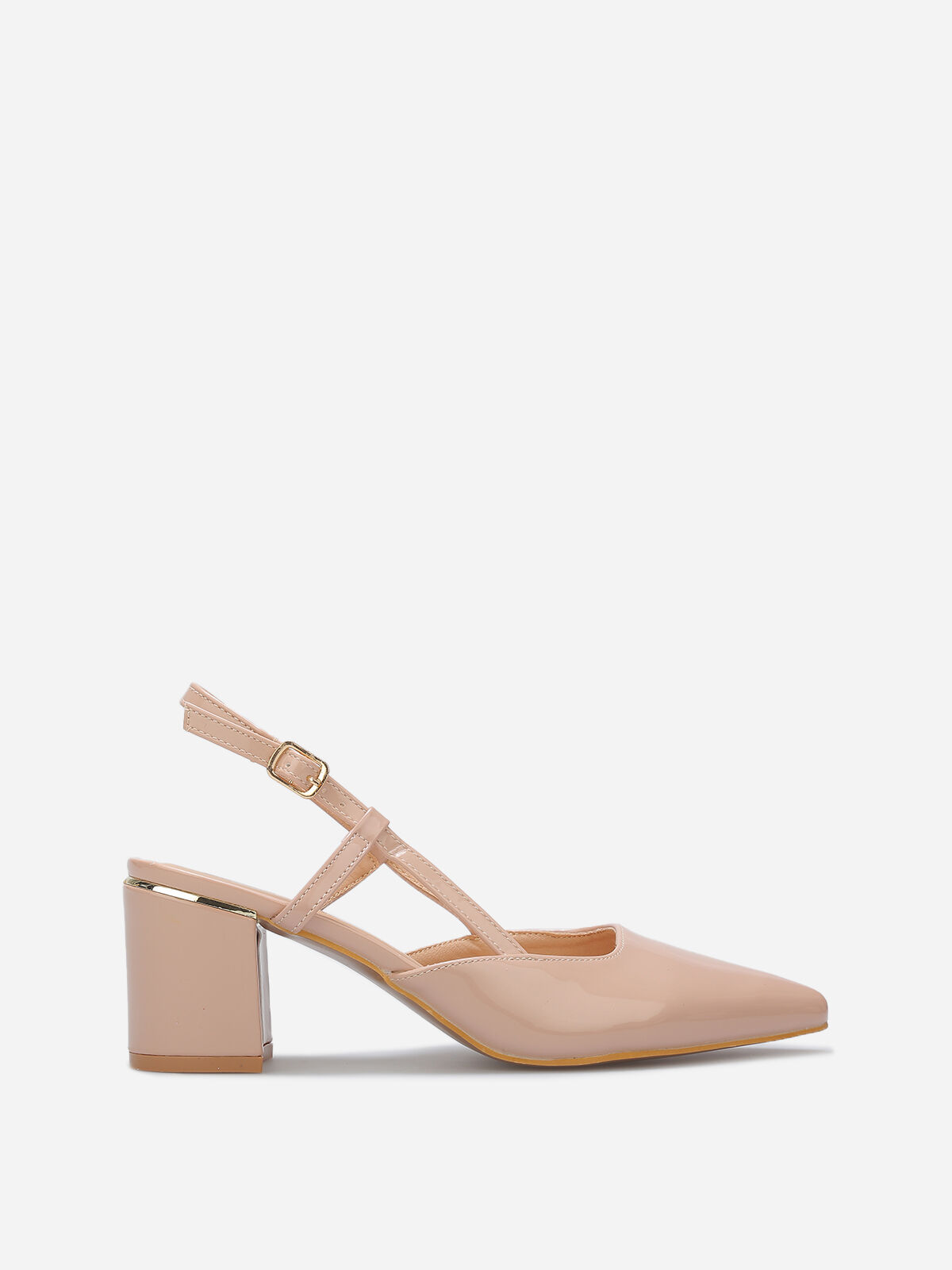 Escarpins slingback vernis à détails dorés- Beige