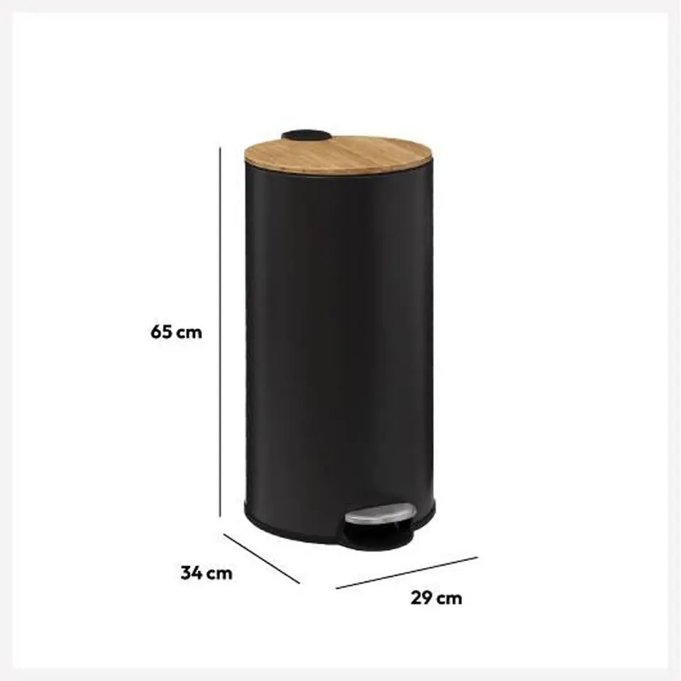 5Five Prullenbak/pedaalemmer Bamboe - zwart - 30L - 38 x 29 x 60 cm