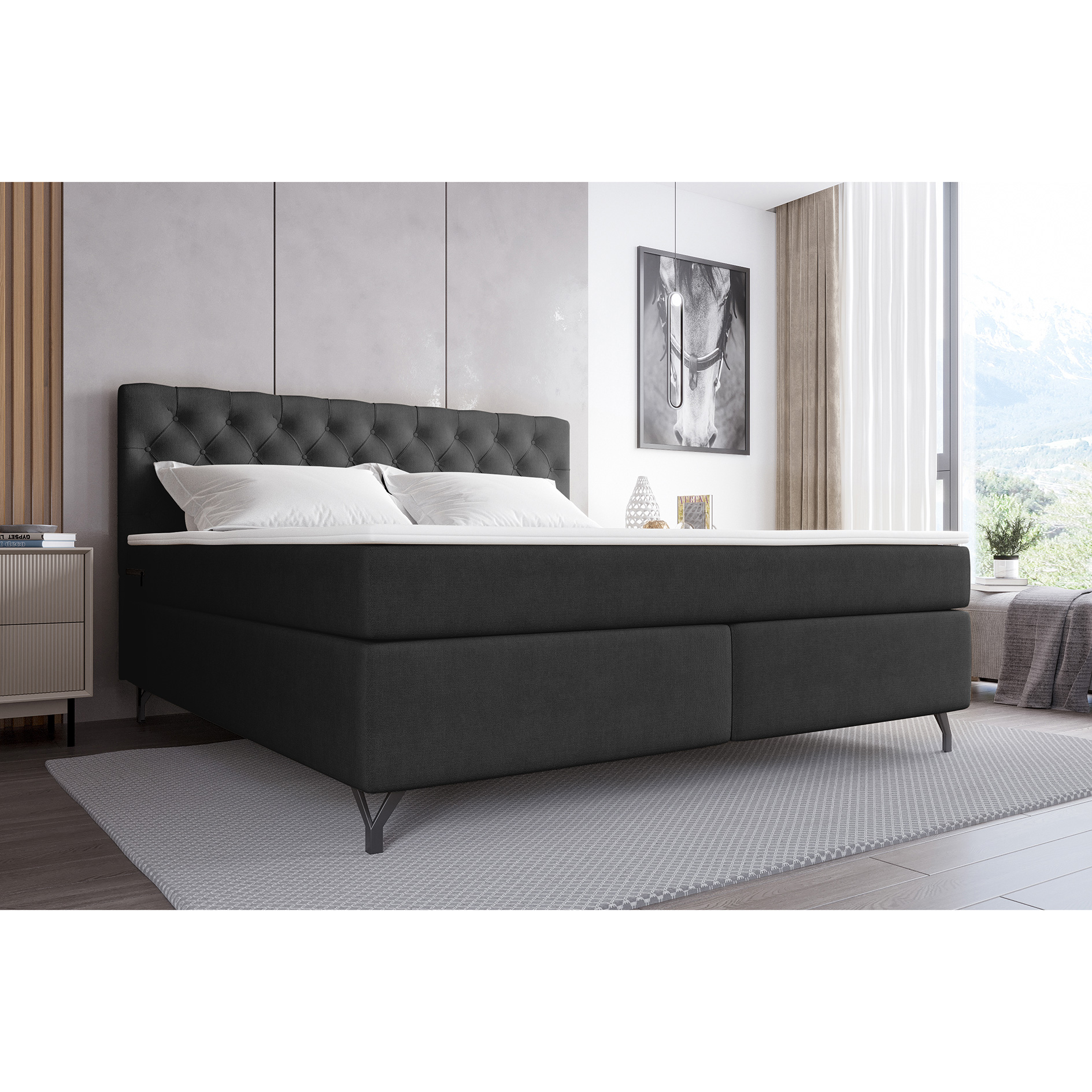 Boxspringbett - grau - inklusive Topper - 180x200 cm