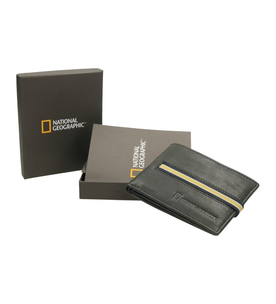 Carteira National Geographic Sunset em couro preto - 2 x 10,5 x 8 cm -