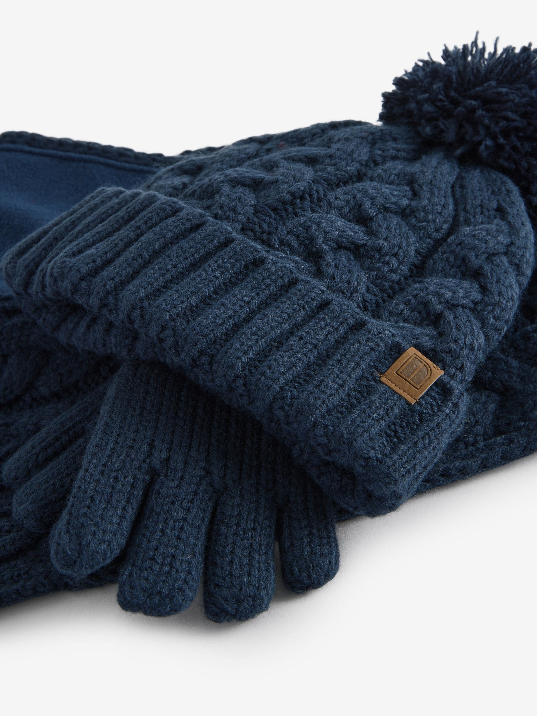 Marineblauwe kabelgebreide trui - Hoed, Handschoenen & Sjaals 3 delige Set (3-16jaar)
