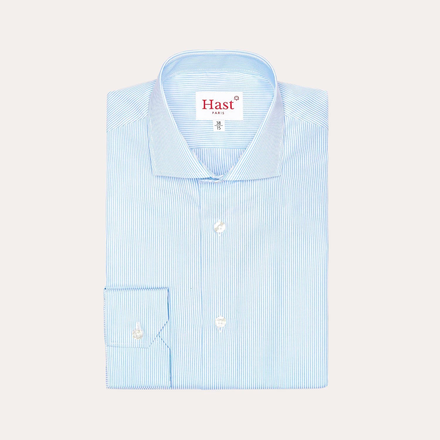 Fitted shirt in double-twisted poplin with small blue stripes