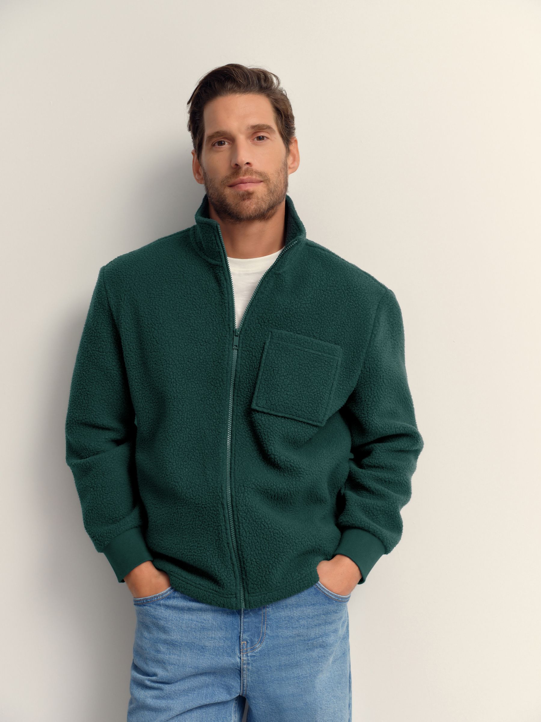 Donkergroen - Volledig doorlopende rits - Borg Fleece