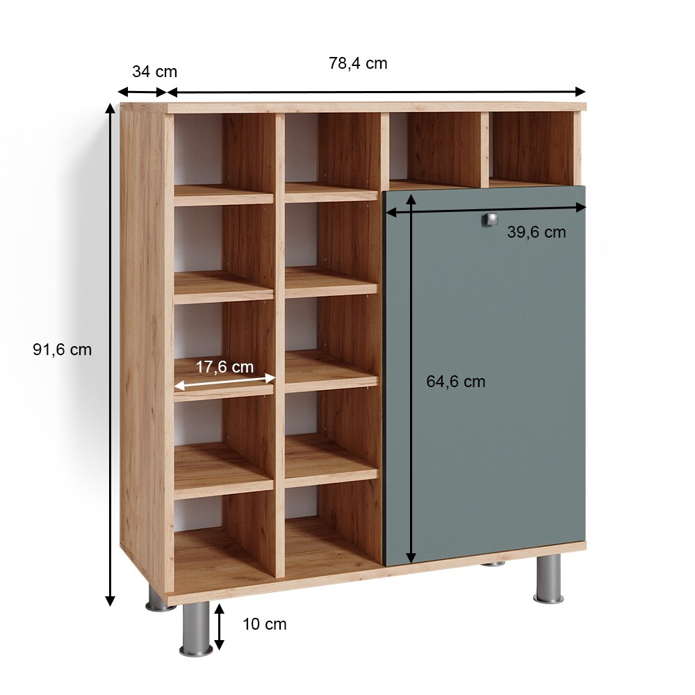 Vicco Wäscheschrank Badezimmerschrank Badschrank Fynn Eiche Grün Wäschekorb
