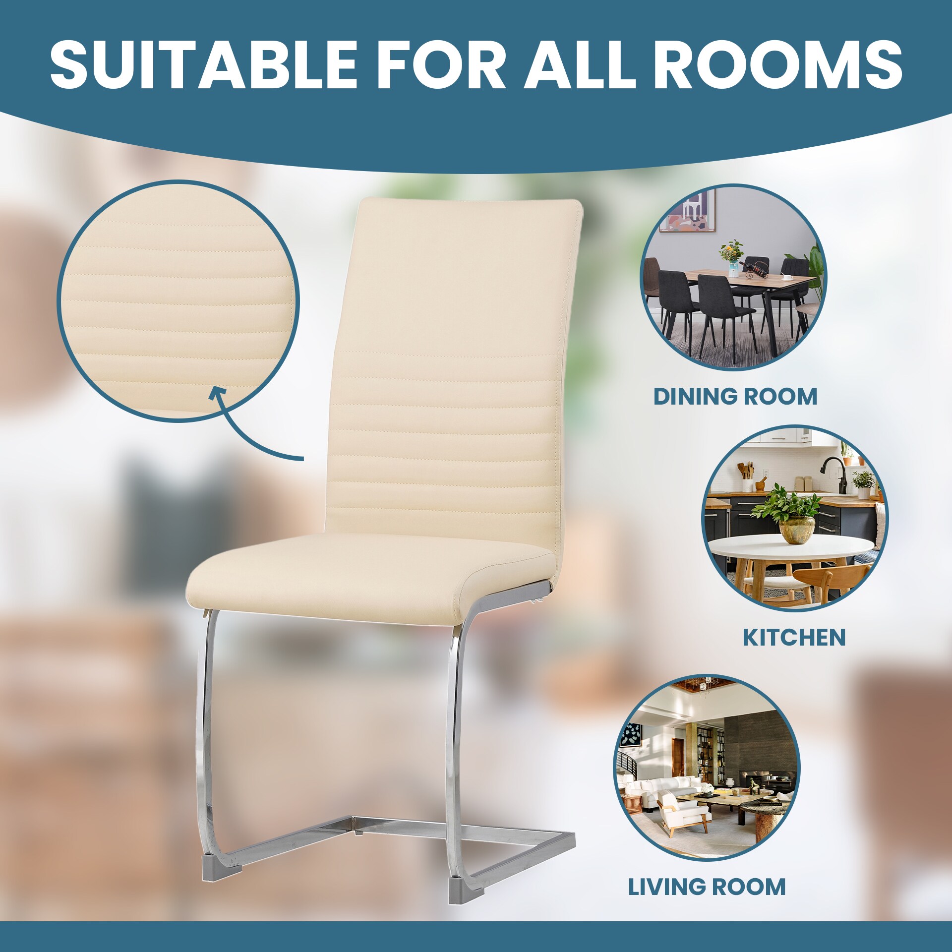 Albatros Freischwinger Stühle 4er Set MURANO, Beige - Esszimmerstuhl Schwingstuhl mit modernem Design, Kunstleder-Bezug, dicke Polsterung, Küchenstuhl, Polsterstuhl, Stuhl Esszimmer Esstisch