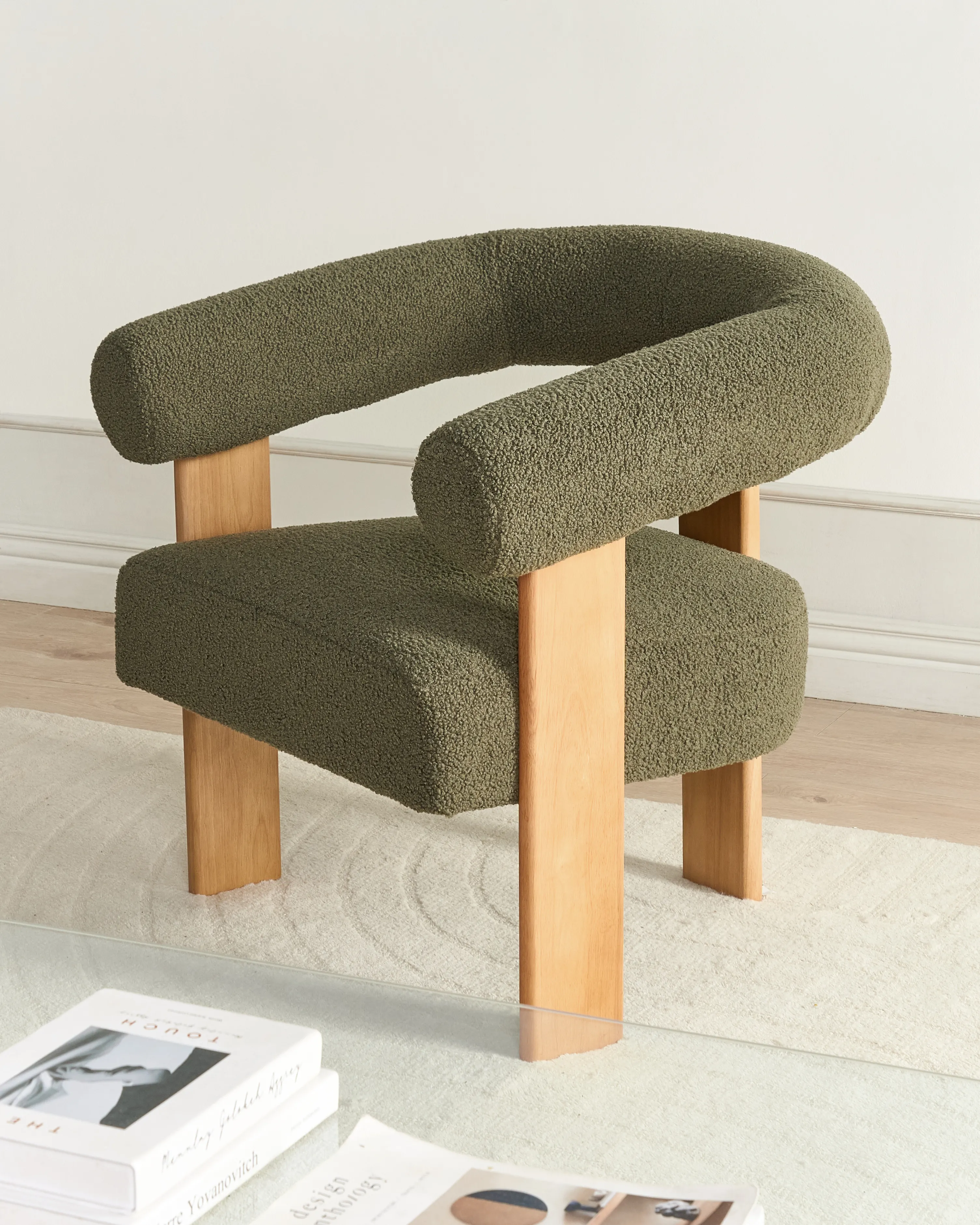 Fauteuil ILBRO Bouclé Groen/lichtbruin